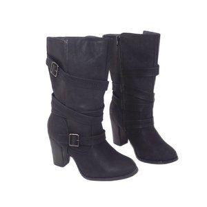 APT9 Makenzie Women's Black PU Half Calf Zip Up Block Heel Boots NIB